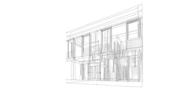 Arkaplanda mimari bina 3d illüstrasyon