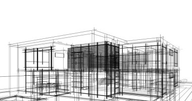 Arkaplanda mimari bina 3d illüstrasyon