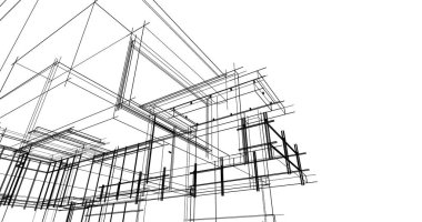 Arkaplanda mimari bina 3d illüstrasyon