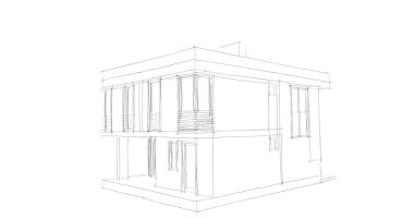 Arkaplanda mimari bina 3d illüstrasyon