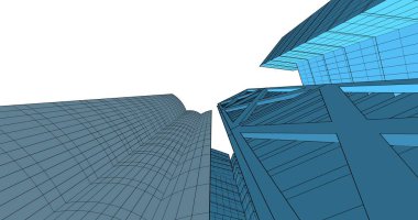 Arkaplanda mimari bina 3d illüstrasyon