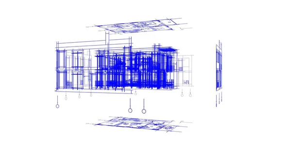 Elvont Rajzvonalak Építészeti Képzőművészetben Minimális Geometriai Formák — Stock Fotó