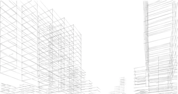 Ескізне Мистецтво Проектування Геометричних Архітектурних Будівель — стокове фото