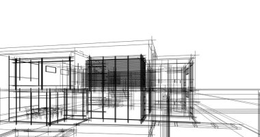 Arkaplanda mimari bina 3d illüstrasyon