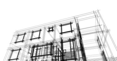 Arkaplanda mimari bina 3d illüstrasyon