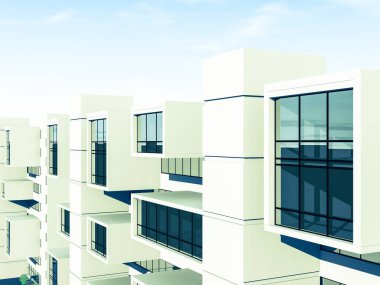 Arkaplanda mimari bina 3d illüstrasyon