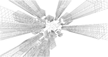 Arkaplanda mimari bina 3d illüstrasyon