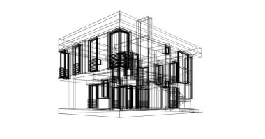 Arkaplanda mimari bina 3d illüstrasyon