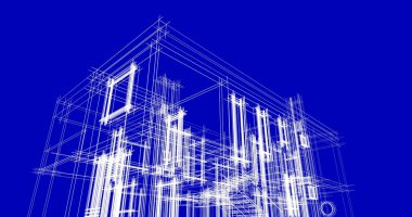 Arkaplanda mimari bina 3d illüstrasyon