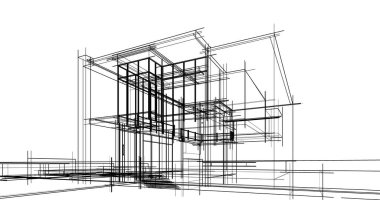 Arkaplanda mimari bina 3d illüstrasyon