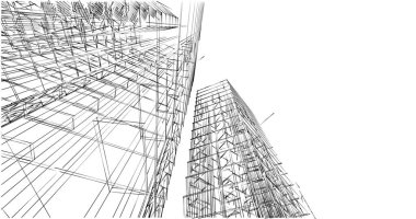 Mimari sanat konseptinde soyut çizgiler, minimum geometrik şekiller. 