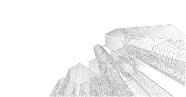 Arkaplanda mimari bina 3d illüstrasyon