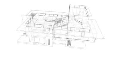 Arkaplanda mimari bina 3d illüstrasyon