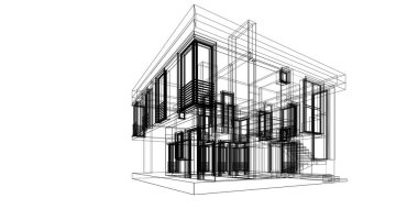 Arkaplanda mimari bina 3d illüstrasyon
