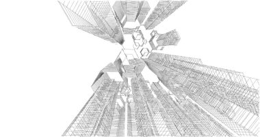 Arkaplanda mimari bina 3d illüstrasyon