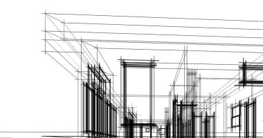 Arkaplanda mimari bina 3d illüstrasyon