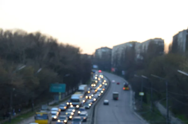 Stadt Abend Mit Autos Bewegung Verschwommenes Licht Viel Befahrener Autobahn — Stockfoto