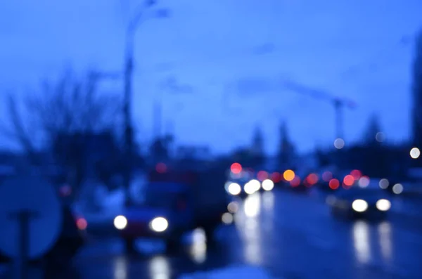 Lumières Abstraites Floues Fond Ville Dans Nuit — Photo