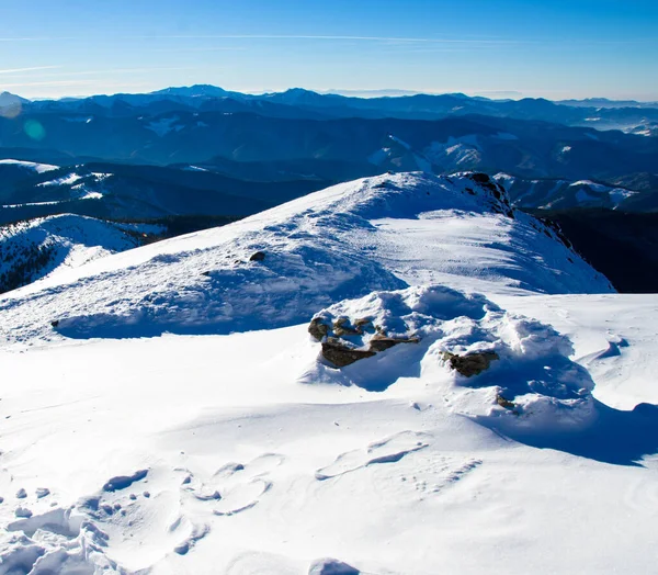 Paisagem Inverno Montanhas Nevadas Árvores — Fotografia de Stock