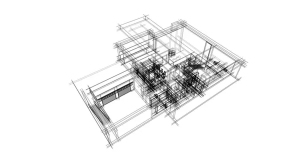 Elvont Rajzvonalak Építészeti Képzőművészetben Minimális Geometriai Formák — Stock Fotó