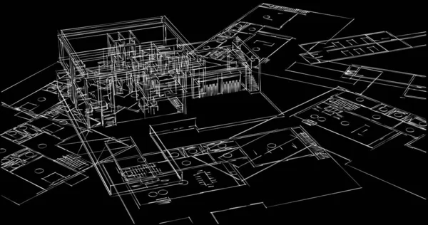 Líneas Abstractas Dibujo Concepto Arte Arquitectónico Formas Geométricas Mínimas — Foto de Stock