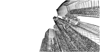 Arkaplanda mimari bina 3d illüstrasyon