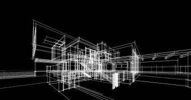 Arkaplanda mimari bina 3d illüstrasyon