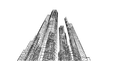 Arkaplanda mimari bina 3d illüstrasyon