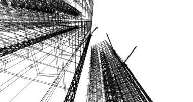 Mimari sanat konseptinde soyut çizgiler, minimum geometrik şekiller. 