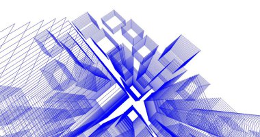 Arkaplanda mimari bina 3d illüstrasyon