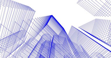 Arkaplanda mimari bina 3d illüstrasyon