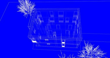 Arkaplanda mimari bina 3d illüstrasyon