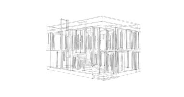 Arkaplanda mimari bina 3d illüstrasyon