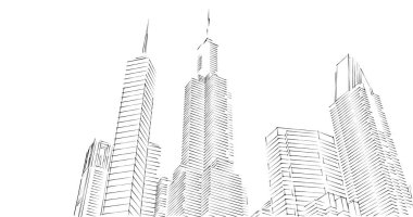 Arkaplanda mimari bina 3d illüstrasyon