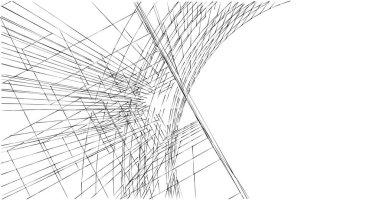  Çizim, mimari konsept, minimum geometrik şekiller.