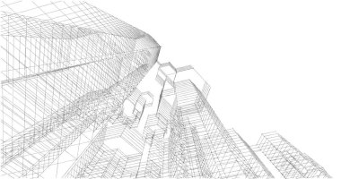 Arkaplanda mimari bina 3d illüstrasyon