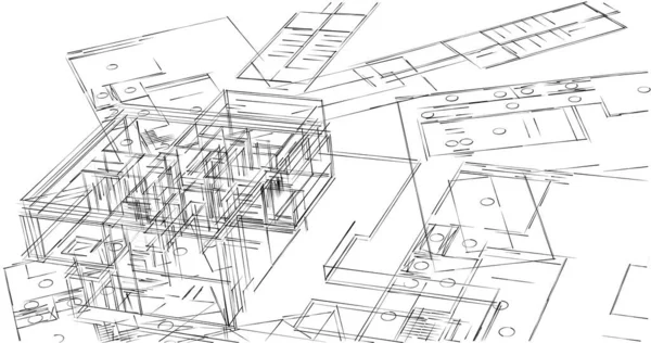 Líneas Abstractas Dibujo Concepto Arte Arquitectónico Formas Geométricas Mínimas — Foto de Stock