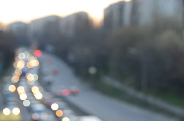 Città Sera Con Auto Movimento Luce Offuscata Autostrada Trafficata — Foto Stock