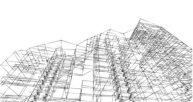 Arkaplanda mimari bina 3d illüstrasyon,