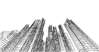 Arkaplanda mimari bina 3d illüstrasyon