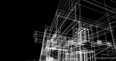 Arkaplanda mimari bina 3d illüstrasyon