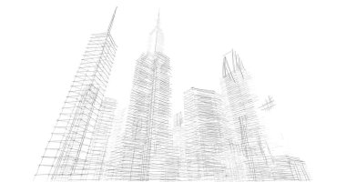 Arkaplanda mimari bina 3d illüstrasyon