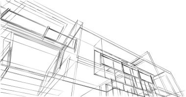 Arkaplanda mimari bina 3d illüstrasyon