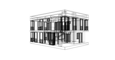 Arkaplanda mimari bina 3d illüstrasyon