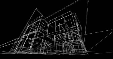 Arkaplanda mimari bina 3d illüstrasyon