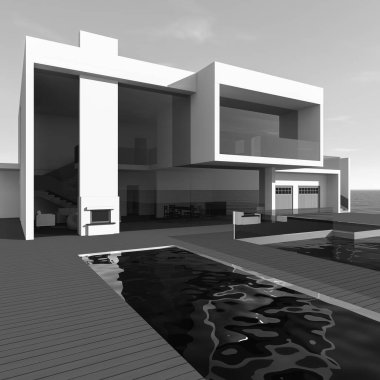 Arkaplanda mimari bina 3d illüstrasyon