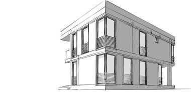 Arkaplanda mimari bina 3d illüstrasyon