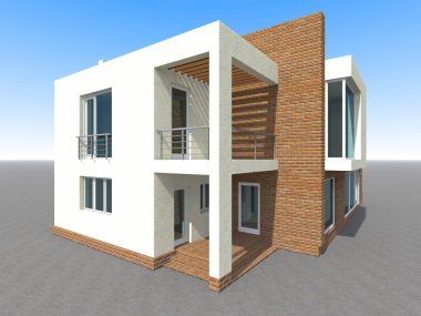 Arkaplanda mimari bina 3d illüstrasyon