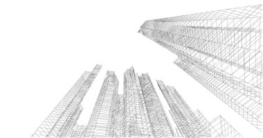 Arkaplanda mimari bina 3d illüstrasyon