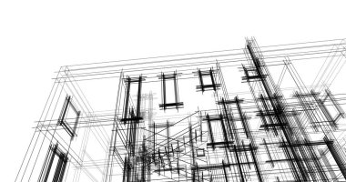 Arkaplanda mimari bina 3d illüstrasyon